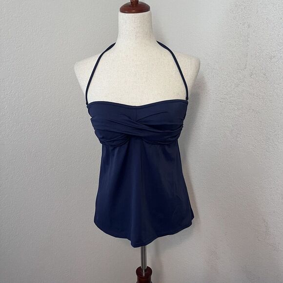 NWT J Crew Tankini Swim Tank Small Padded Blue Halter Removable Strap Retro - Picture 1 of 7